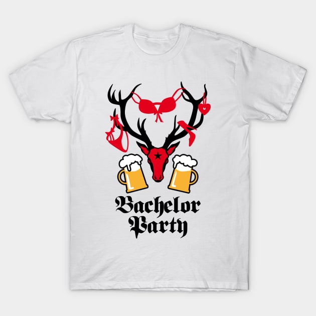 57 Sexy Macho Deer with Beer Bachelor Party Bra slip high heel shoes JGA T-Shirt by Margarita7